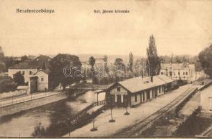 Besztercebánya-Szentjános, Banská Bystrica mesto; Szent János vasútállomás. Havelka József kiadása / Bahnhof / railway station (ragasztónyom / gluemark)