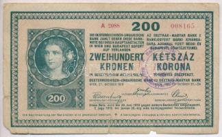 1918. 200K A 2088 sima hátlappal, hamis Baranya-Bajai Szerb-Magyar Köztársaság felülbélyegzéssel (fake overprint) T:III-
