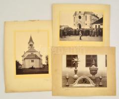 1928 Komárom, Újonnan épült református templomról készült 3 db fotó, kartonra kasírozva, 22x16,5 cm