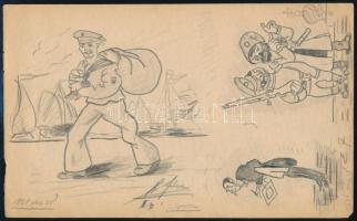 Élő József (?-?): 6 db grafika. Ceruza, papír, jelzett, 14×22 cm