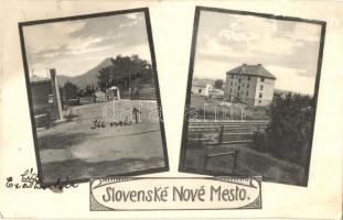 Újhely, Slovenské Nové Mesto; Rovnya híd, határállomás, vasúti épület, kiadja R. Mirvald / bridge, border station, railway buliding (kis felületi sérülés / small surface damage)