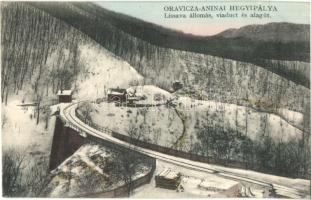 Oravica-Anina, Oravita-Anina; Hegyipálya Lissavai vasútállomással, viadukt és alagút télen. kiadja Weisz Félix / Lisava mountain railway station, viaduct, tunnel, winter