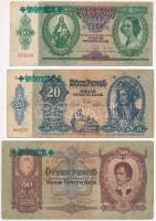 1930. 100P + 1932. 50P + 1936. 10P + 1941. 20P mindegyik hamis nyilaskeresztes ÉRVÉNYESÍTVE felülbélyegzéssel (fake overprint) T:III