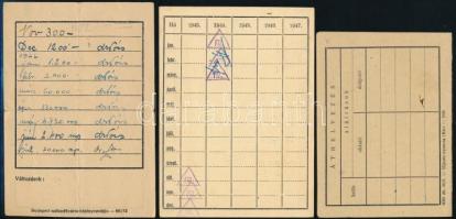 1943-1958 3 db igazolvány (Óbudai hajógyár, Budapesti MÁVAG Sportköre, kötelező közmunka)