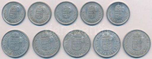 1941-1944. 1P Al (5x) + 2P Al (5x) mindegyik hamis sarló-kalapács és magyar címeres ellenjeggyel (fa...