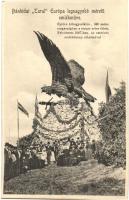 1907 Bánhida (Tatabánya), Ezeréves emlékünnep a feldíszített Turul szoborral. Krakovszky A. felvétele + Budapest-Bruckneudorf vasúti bélyeg