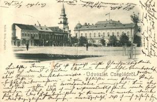 1902 Cegléd, Árpád tér, Ipari és Kereskedelmi bank, Schwartz Gyula és Szántó Sándor üzlete. Sebők Béla kiadása