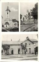 1940 Drégelypalánk, templom, Szentháromság szobor, vasútállomás + LOSONC-VÁC vasúti mozgóposta