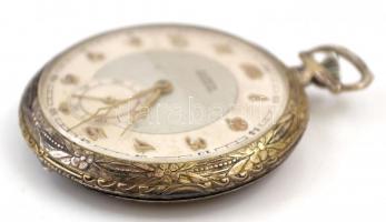 Lanco másodpercmutatós ezüstözött zsebóra, kopásnyomokkal, működik, eredeti igazolással, d: 4,5 cm