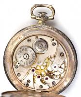 Lanco másodpercmutatós ezüstözött zsebóra, kopásnyomokkal, működik, eredeti igazolással, d: 4,5 cm