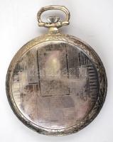 Lanco másodpercmutatós ezüstözött zsebóra, kopásnyomokkal, működik, eredeti igazolással, d: 4,5 cm