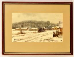 Dobroszláv Lajos (1902-1987): Tata környéki tanya. Akvarell, papír, jelzett, üvegezett keretben, 26×46 cm