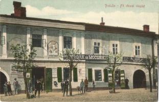 Podolin, Podolínec (Szepes, Zips); Fő utca, Mordavszky Károly, Pollák és Mocznik üzlete. Pollák és Mocznik saját kiadása / main square, shops, publishers shop (EK)