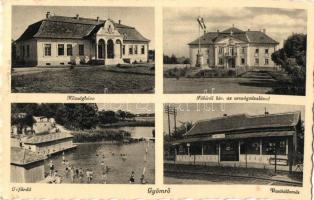 1939 Gyömrő, községháza, tófürdő, vasútállomás, főbírói hivatal, országzászló (EK)