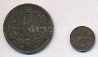 Olaszország 1862. 10c Cu + 1867M 1c Cu "II. Viktor Emánuel" T:2,1- ph., apró ü.  
Italy 1...