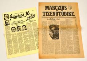 1989. március 15. + 1988. június 16. Az igazság emlékszáma és A nemzeti kiútkeresés tizenkét oldala, 2 db rendszerváltással kapcsolatos újság