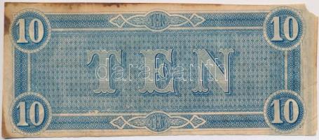 Amerikai Konföderációs Államok / Richmond / Virginia 1864. 10$ nyomdai papírráncból eredő nyomathibá...
