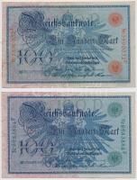 Német Birodalom 1908. 100M (2xklf) piros és zöld pecséttel T:III German Empire 1908. 100 Mark (2xdiff) red and green seal C:F