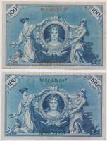 Német Birodalom 1908. 100M (2xklf) piros és zöld pecséttel T:III
German Empire 1908. 100 Mark (2xdi...
