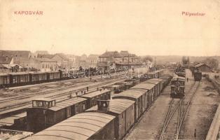 1914 Kaposvár, vasútállomás, gőzmozdonya, vagonok (EK)