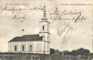 Tasnádszántó, Santau; Görög katolikus templom, fogyasztási szövetkezet kiadása / church (EK)