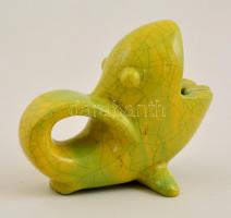 Gorka Géza (1894-1971): Sárgászöld hal, mázas kerámia (Nógrádverőce), matricával jelzett, mázhibával...