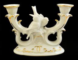 Kelet-német porcelán madaras porcelán gyertyatartó, kézzel festett, jelzett, hibátlan, 18×13 cm