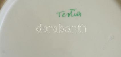 Herendi (Tertia) virágmintás süteményes tányér, kézzel festett, jelzett, hibátlan, d: 19 cm