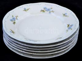 Zsolnay virágmintás porcelán lapos tányér, 6 db, részben kézzel festett, részben matricás, d: 24 cm