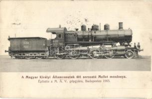 MÁV 401. sor. Mallet rendszerű mozdony, kiadja Ledács Kiss Dezső / Hungarian locomotive train (fa)