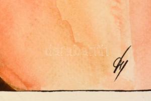 Kun Sarolta (1990- ): Marokko. Akvarell-tus, papír, jelzett, üveg keretben, 50×40 cm