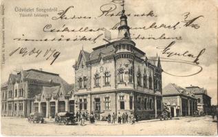 1904 Szeged, Tűzoltó laktanya, vizes hordós tűzoltó kocsik. Lipsitz S. képcsarnok kiadása