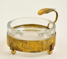 Réz hamutartó metszett üveg betéttel / Copper ashtray d:8 cm