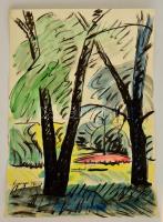 Nyergesi János (1923-1996): Park részlet. Akvarell, tus, papír, jelzett, 38x27 cm