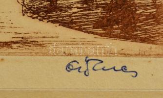 Ősz Dénes (1915-1980): Dunapart rézkarc, papír, jelzett, 23x23 cm paszpartuban