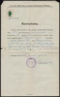 1939 Budapest, körülmetélési anyakönyvi igazolás Neumann József óbudai rabbi aláírásával, okmánybélyeggel