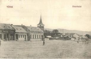 1911 Tövis, Teius; utca, Ábrahám testvérek üzlete és saját kiadása / street view with shop + KOLOZSVÁR-BUDAPEST 293 mozgóposta