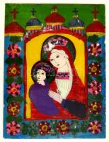 Madonna és Jézus, kézzel festett erdélyi üvegikon. Kopásokkal 40x30 cm