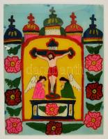 Jézus a Kálvárián, kézzel festett erdélyi üvegikon. enyhe kopásokkal 40x30 cm
