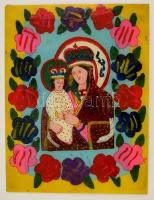 Madonna és Jézus, kézzel festett erdélyi üvegikon. enyhe kopásokkal 40x30 cm