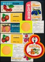 25 db Globus konzerv címke, 4x11 cm és 10x11 cm közötti méretben