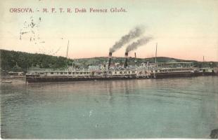 Deák Ferenc a MFTR lapátkerekes utasszállító gőzhajója az Al-Dunán Orsovánál / Hungarian passenger steamship near Orsova