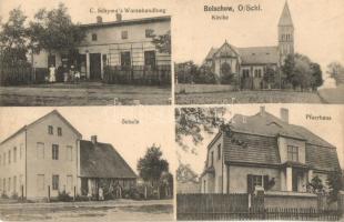 1914 Bojszowy, Boischow; Kirche, Schule, Pfarrhaus, C. Schymas Warenhandlung / church, school, rectory, shop + Bezenye P.Ü.