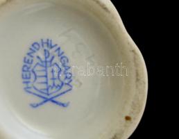 Herendi porcelán zöld virágmintás kis váza, kézzel festett, jelzett, apró kopásnyommal, 6x7 cm