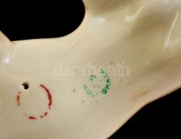 Hollóházi porcelán kutya, kézzel festett, jelzett, hibátlan, 8x17 cm