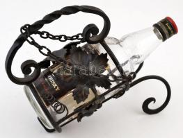 Kovácsolt vas dekoratív italos üvegtartó, m: 21 cm, d:10 cm