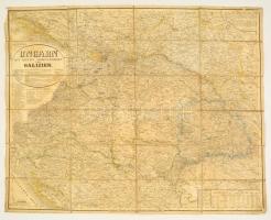 1852 Kiepert: Magyarország térképe Galiciával. Színezet acélmetszet vásznon. / 1852 Map of Hungary and Galicia 65x54 cm