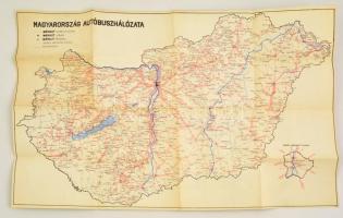 1953 Magyarország autóbuszhálózatának térképe, hátoldalán OTP Takarékbetét-könyv reklám, 42,2×66,5 cm