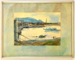 Kolbenheyer Bertalanné Göbl Vera. A Sztálin híd északi oldala. Akvarell papír. Jelzett. 36x51 üvegezett keretben.
