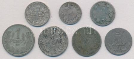 Vegyes: 7db-os rossz tartású külföldi és magyar ezüstpénz tétel T:3,3- ly. Mixed: 7pcs of silver coins in bad condition C:F,VG hole